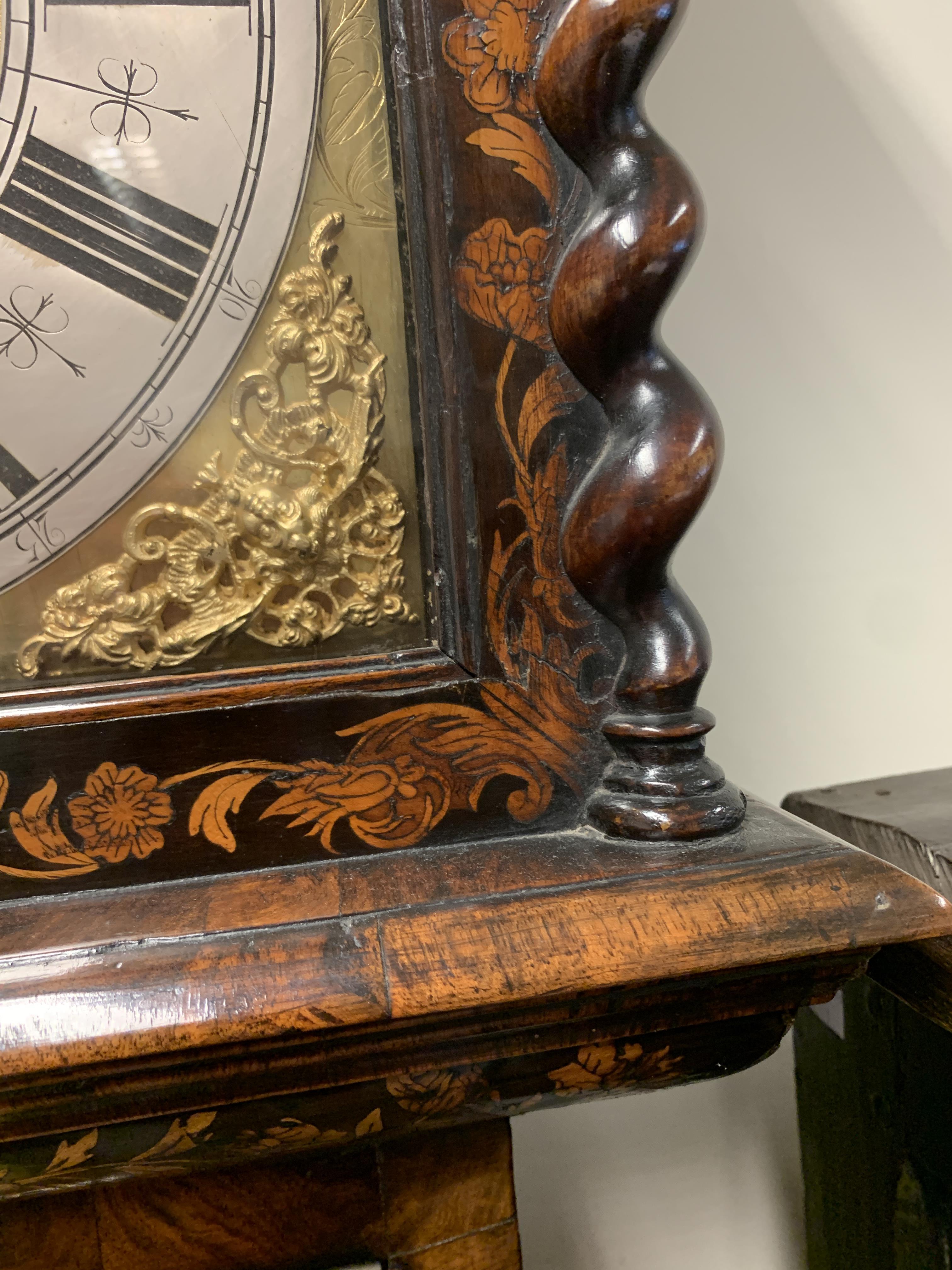 A WILLIAM AND MARY WALNUT AND MARQUETRY LONGCASE CLOCK BY THOMAS BRIDGE LONDON, C.1700 the brass - Image 6 of 30