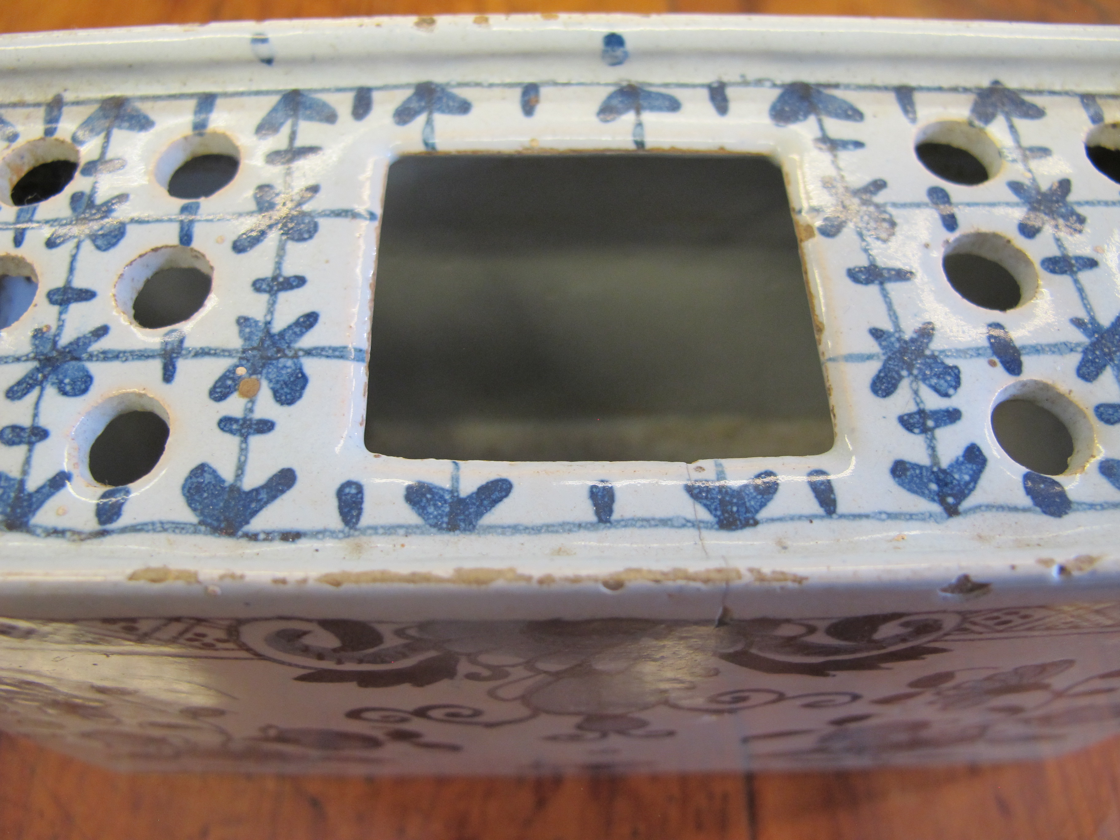 A DELFTWARE POTTERY BLUE AND WHITE FLOWER BRICK C.1740-60 painted with flowers in Chinese style, the - Image 2 of 10