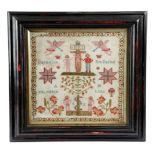 A GEORGE III FOLK ART NEEDLEWORK PARADISE LOST SAMPLER ANONYMOUS, C.1800 worked with coloured