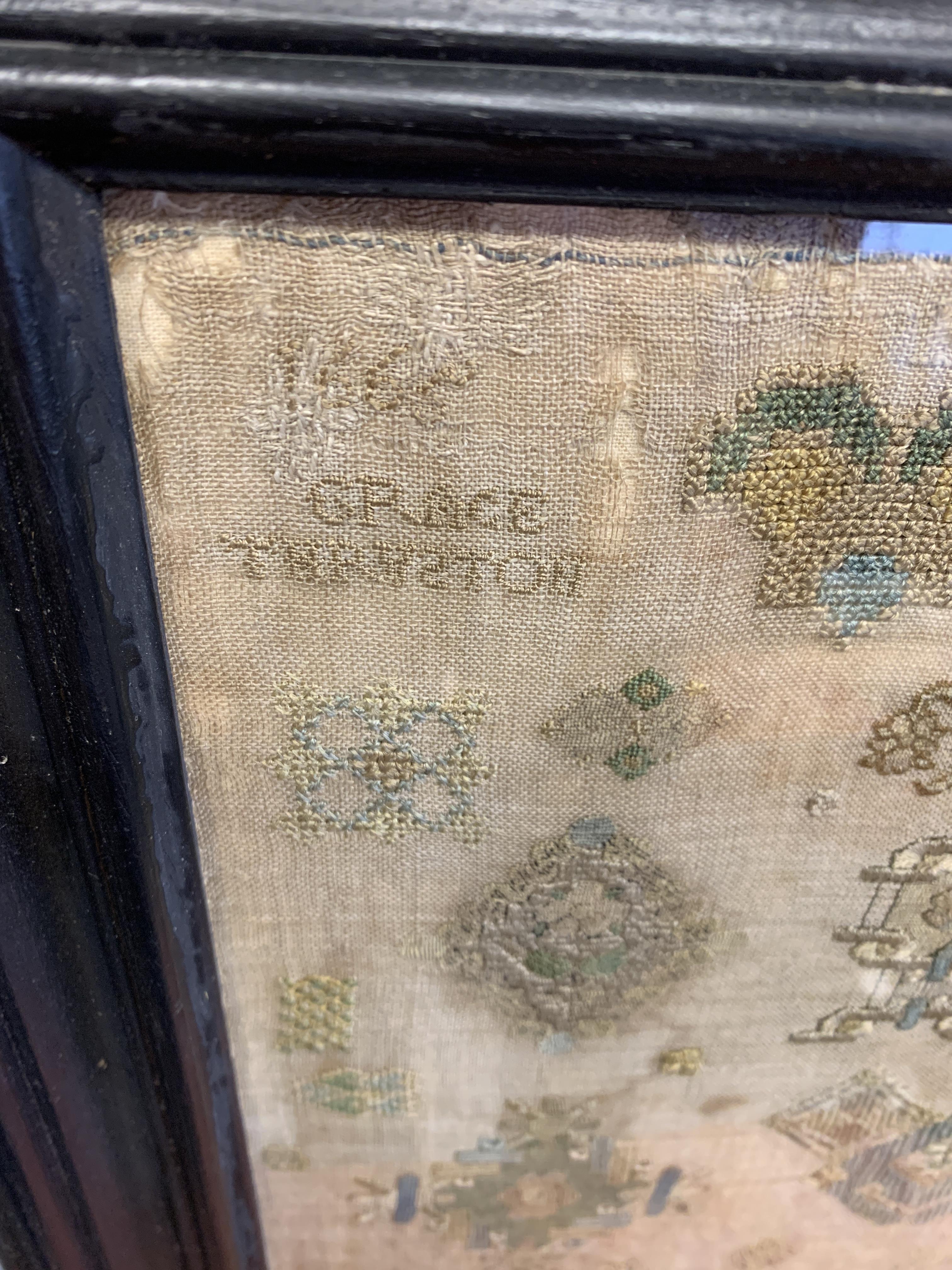 A RARE NEEDLEWORK SPOT SAMPLER BY GRACE THRUSTON, MID-17TH CENTURY worked with polychrome silks on - Image 3 of 15