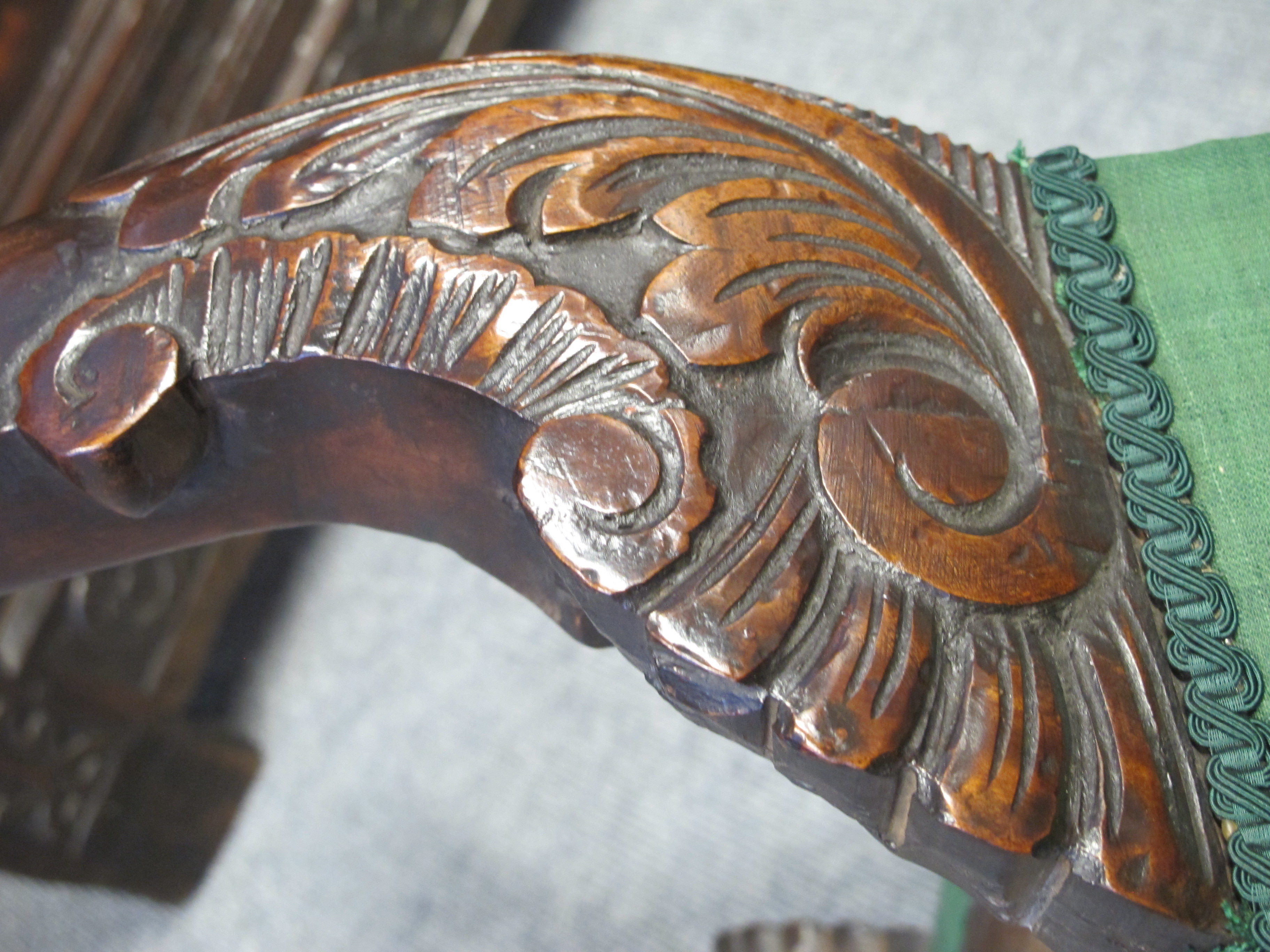 A GEORGE II IRISH WALNUT STOOL C.1740 the padded seat covered with green fabric, on cabriole legs - Image 12 of 14