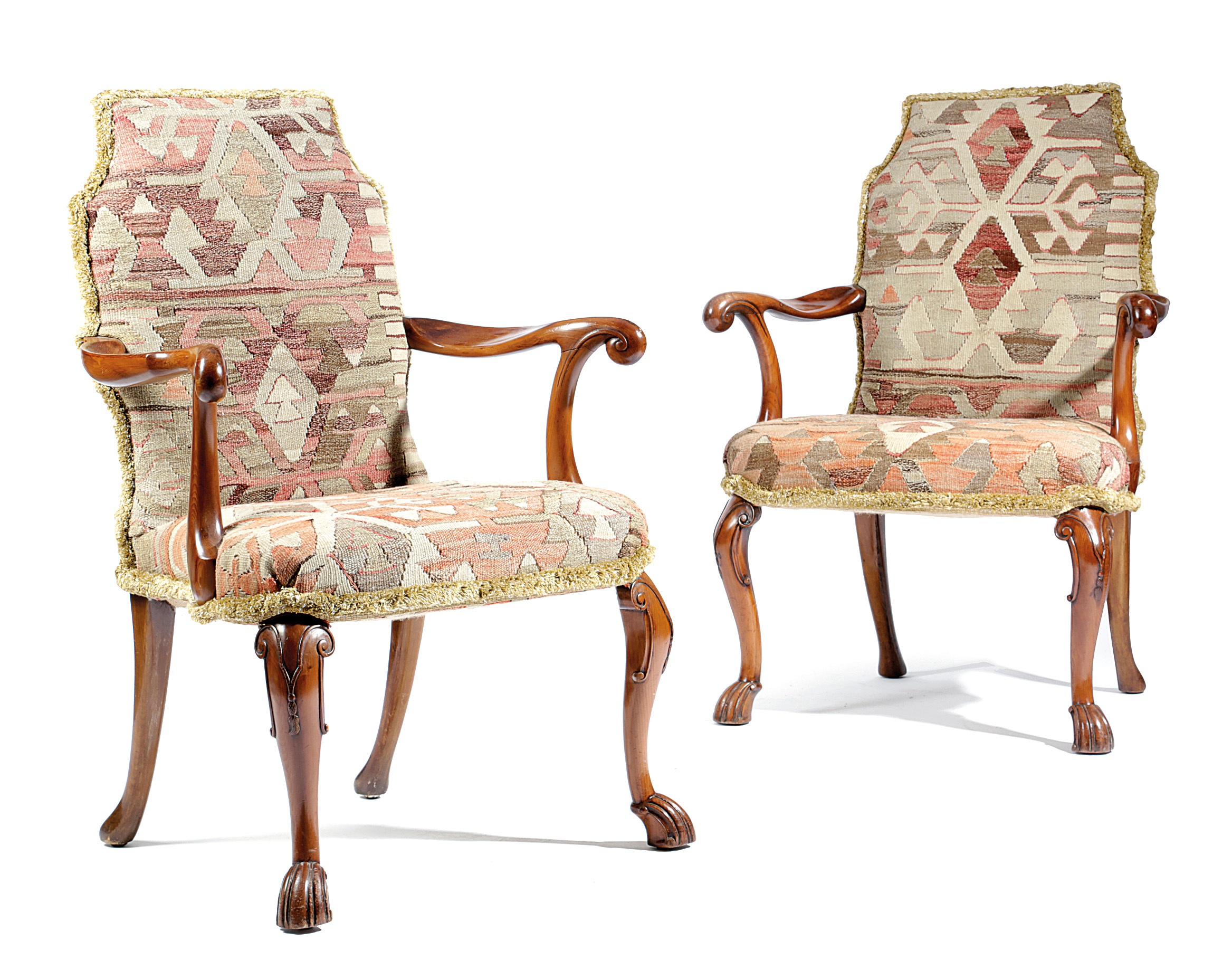 A PAIR OF YEW ARMCHAIRS IN GEORGE II STYLE POSSIBLY IRISH, LATE 19TH / EARLY 20TH CENTURY each