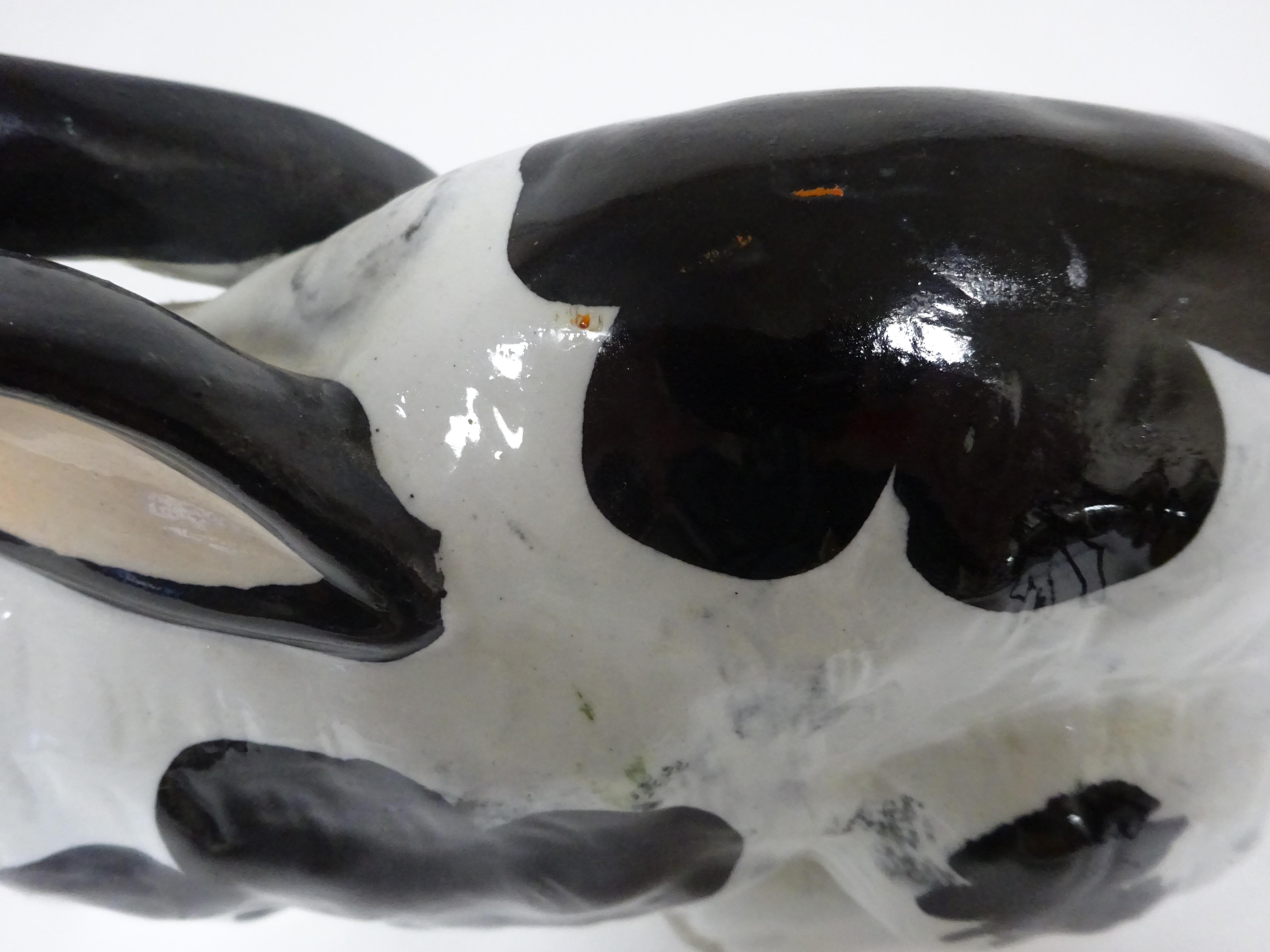 A PAIR OF STAFFORDSHIRE POTTERY MODELS OF RABBITS C.1860 each with black spotted markings and - Image 9 of 18