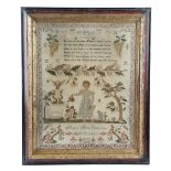 A WILLIAM IV NEEDLEWORK SAMPLER BY MARY ANN SILVESTER worked with bunches of grapes flanking a