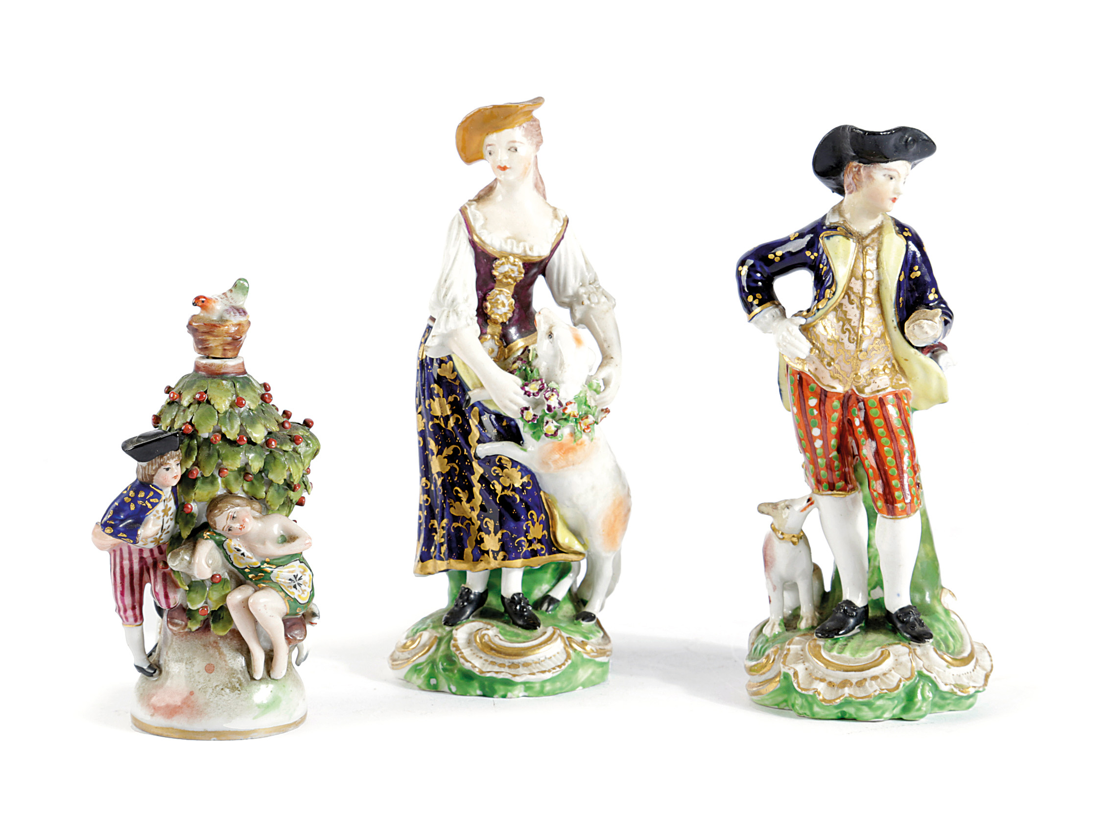 A SMALL PAIR OF BLOOR DERBY PORCELAIN FIGURES C.1830-40 of a shepherd and a shepherdess after