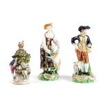 A SMALL PAIR OF BLOOR DERBY PORCELAIN FIGURES C.1830-40 of a shepherd and a shepherdess after