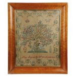 A LARGE GEORGE IV NEEDLEWORK ADAM AND EVE SAMPLER BY ANN AINSWORTH worked with polychrome silks on a