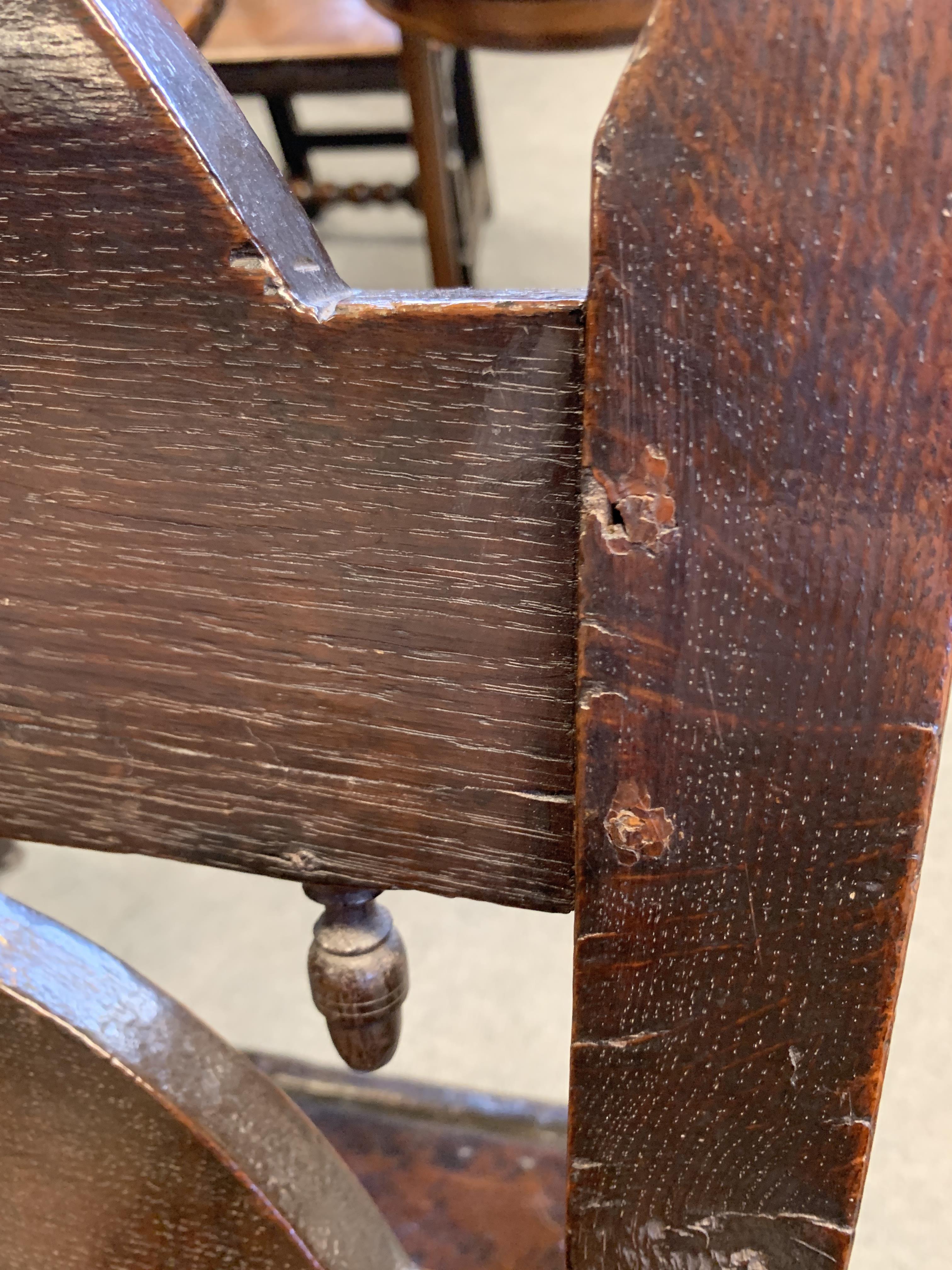 TWO CHARLES II OAK 'YORKSHIRE' CHAIRS C.1670 each with scroll uprights and twin arched backs - Image 12 of 13