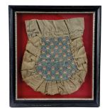 A SILK AND NEEDLEWORK BAG 19TH CENTURY worked with rows of strawberries, with initials 'E S L', in a