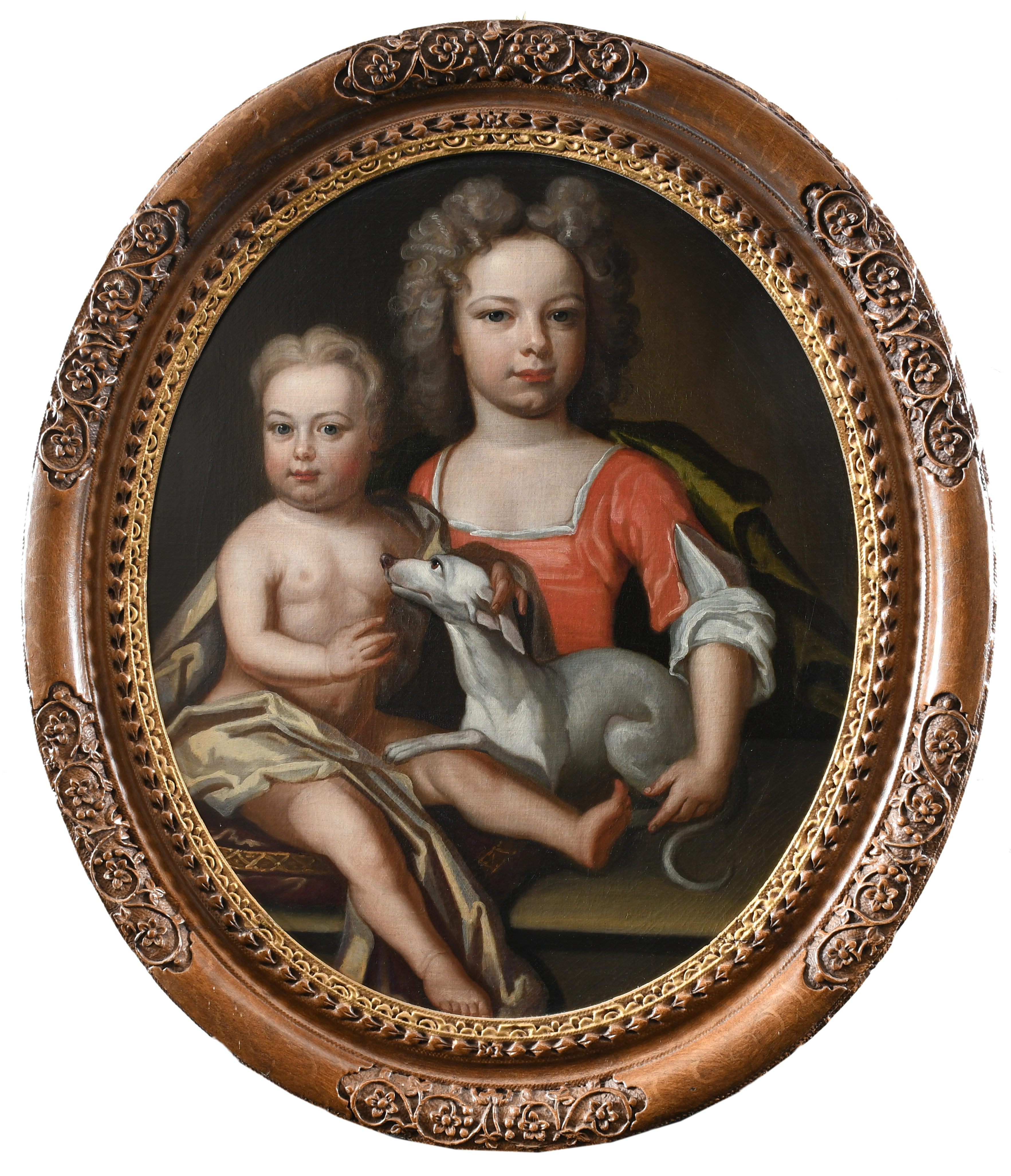 ATTRIBUTED TO EDWARD BYNG (1676-1756) Portrait of two children with a whippet Oil on canvas, oval 77 - Bild 2 aus 15