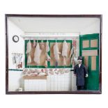 A BUTCHER'S SHOP DIORAMA EARLY 20TH CENTURY 'B. Higgins & Son', with a bearded butcher wearing an