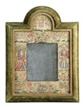 A CHARLES II SILKWORK WALL MIRROR LATE 17TH CENTURY AND LATER with a central rectangular plate,