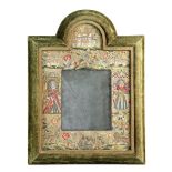 A CHARLES II SILKWORK WALL MIRROR LATE 17TH CENTURY AND LATER with a central rectangular plate,