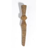 A GEORGE IV TREEN SYCAMORE KNITTING SHEATH PROBABLY WELSH, DATED '1829' with chip carved