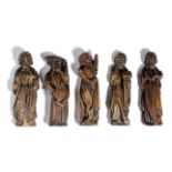 FIVE CARVED LIMEWOOD FIGURES POSSIBLY GERMAN OR FLEMISH, LATE 17TH / EARLY 18TH CENTURY depicting