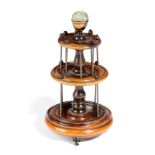 AN EARLY VICTORIAN TREEN LIGNUM VITAE BOBBIN STAND C.1840-50 with a pincushion urn finial, above