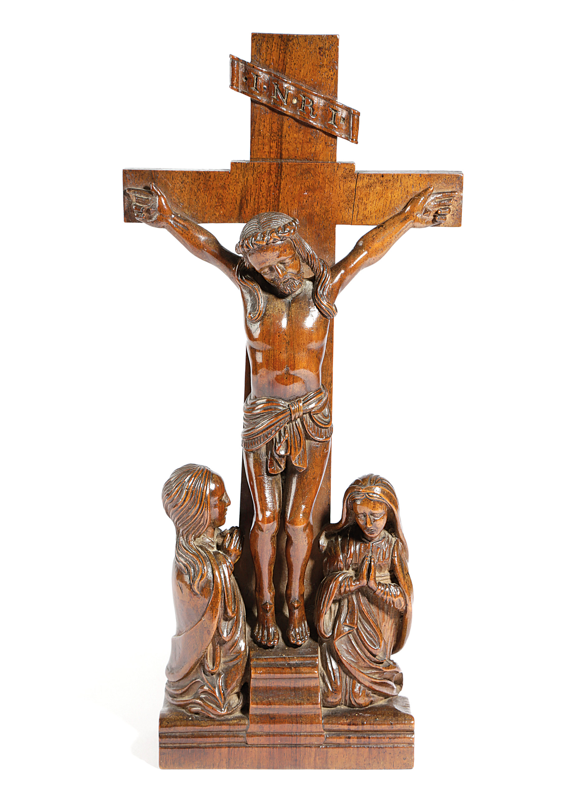 A CONTINENTAL CARVED WALNUT CORPUS CHRISTI 19TH CENTURY Christ depicted with the Virgin Mary and