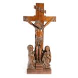 A CONTINENTAL CARVED WALNUT CORPUS CHRISTI 19TH CENTURY Christ depicted with the Virgin Mary and