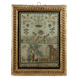 A REGENCY NEEDLEWORK SAMPLER BY JANE OTTLEY worked with brightly coloured silks on a linen ground,
