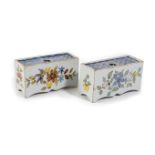 A PAIR OF DELFTWARE POTTERY POLYCHROME FLOWER BRICKS ATTRIBUTED TO LIVERPOOL, C.1760 painted in