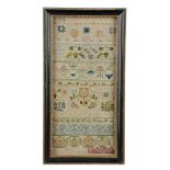 A CHARLES II NEEDLEWORK BAND SAMPLER MID- TO LATE 17TH CENTURY worked with various stitching,