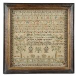 A REGENCY NEEDLEWORK SAMPLER BY MARY BURGESS worked with coloured silks on a linen ground with cross