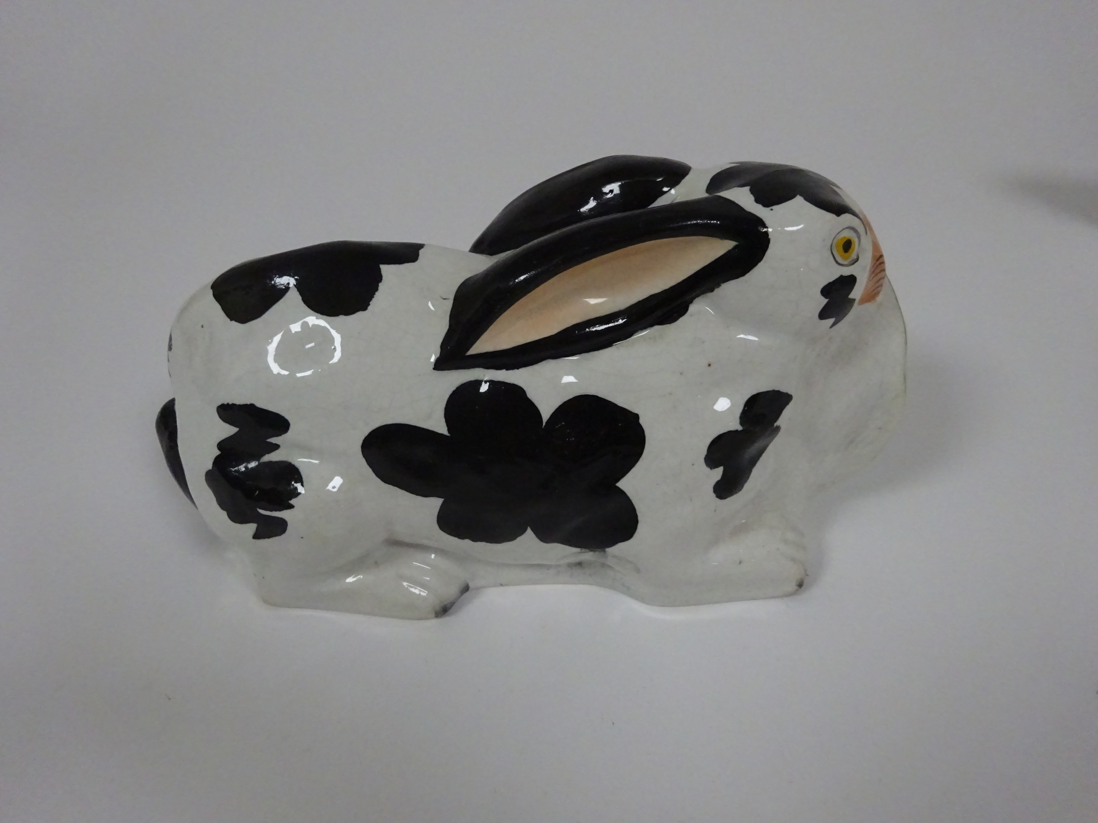 A PAIR OF STAFFORDSHIRE POTTERY MODELS OF RABBITS C.1860 each with black spotted markings and - Image 16 of 18