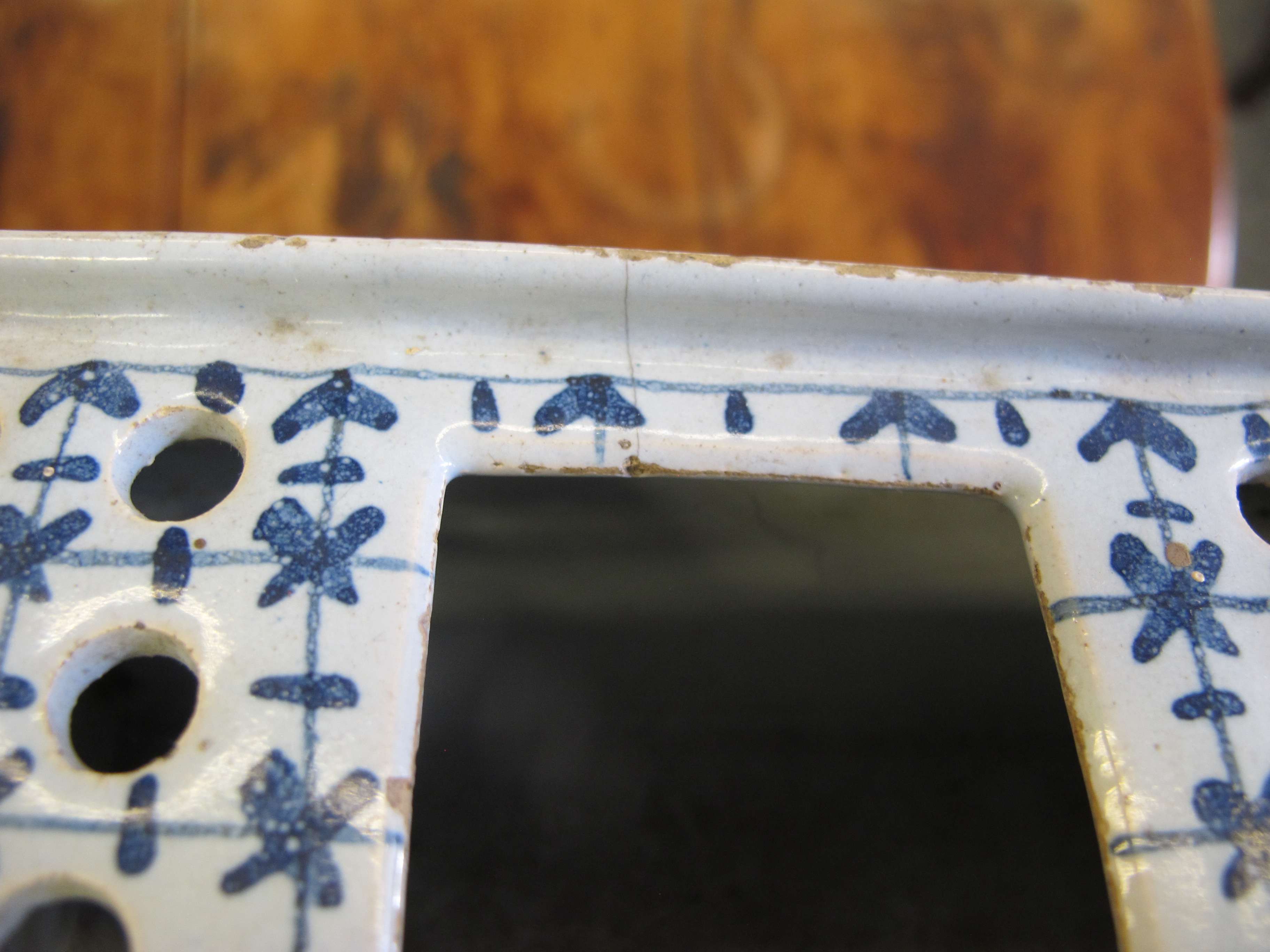 A DELFTWARE POTTERY BLUE AND WHITE FLOWER BRICK C.1740-60 painted with flowers in Chinese style, the - Image 7 of 10