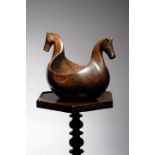 A NORWEGIAN TREEN KASA SCANDINAVIAN, LATE 18TH / EARLY 19TH CENTURY carved with horse's head handles