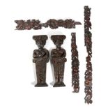 λ A PAIR OF ROSEWOOD APPLIQUE FRAGMENTS PROBABLY FLEMIISH OR DUTCH, 17TH CENTURY each carved with