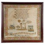 A WILLIAM IV NEEDLEWORK PRIMITVE PICTORIAL SAMPLER BY HANNAH MELLOR worked a verse above a