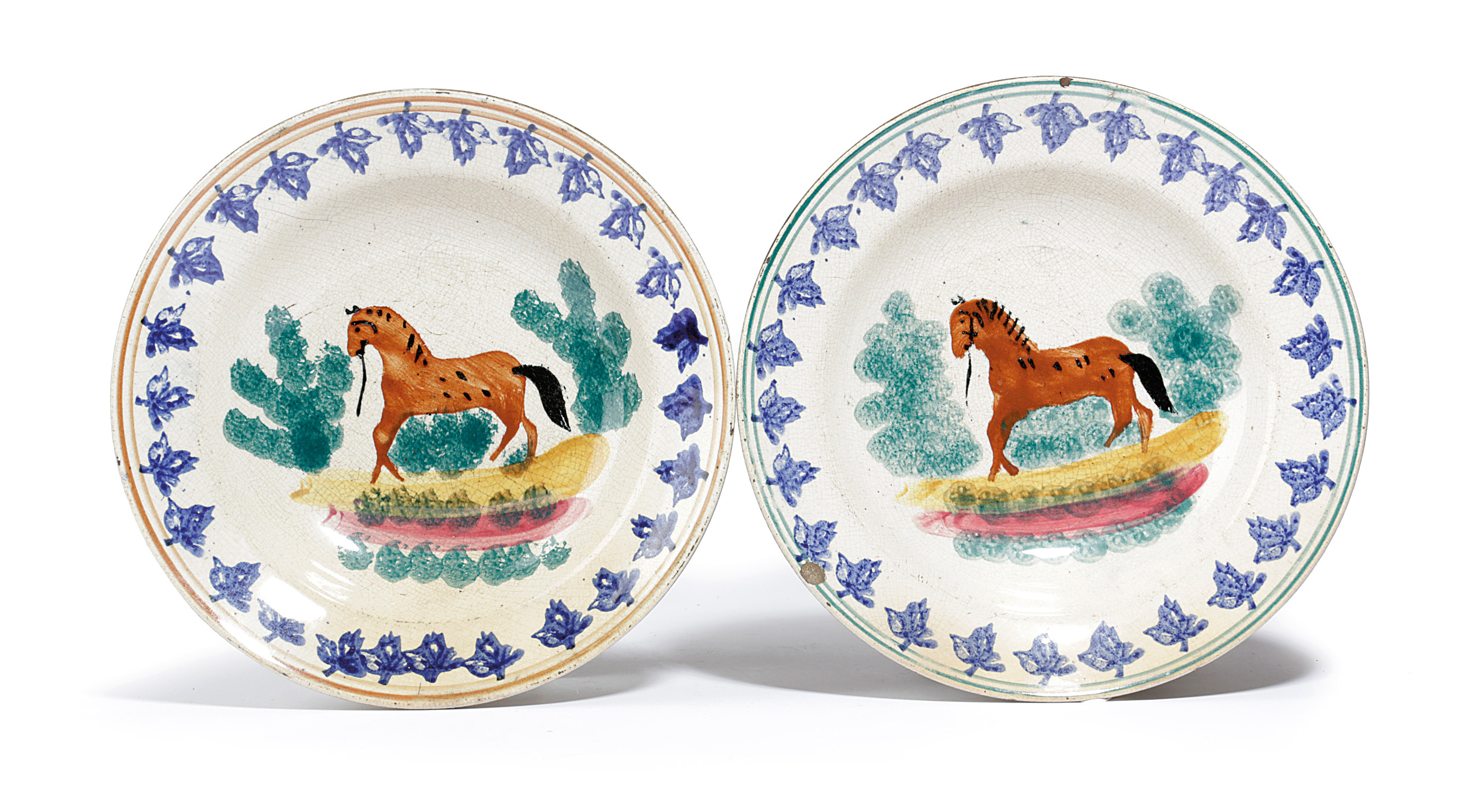 A MATCHED PAIR OF FOLK ART POTTERY SPONGEWARE PLATES SCOTTISH OR NORTH EAST ENGLAND, C.1850 each