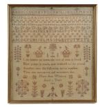 A WILLIAM IV NEEDLEWORK SAMPLER BY MARY ANN WHINCOP worked in monochrome silk on a linen ground with