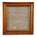 A MID-VICTORIAN NEEDLEWORK SCHOOL SAMPLER BY FANNY FRANCIS worked with red floss silk on a linen