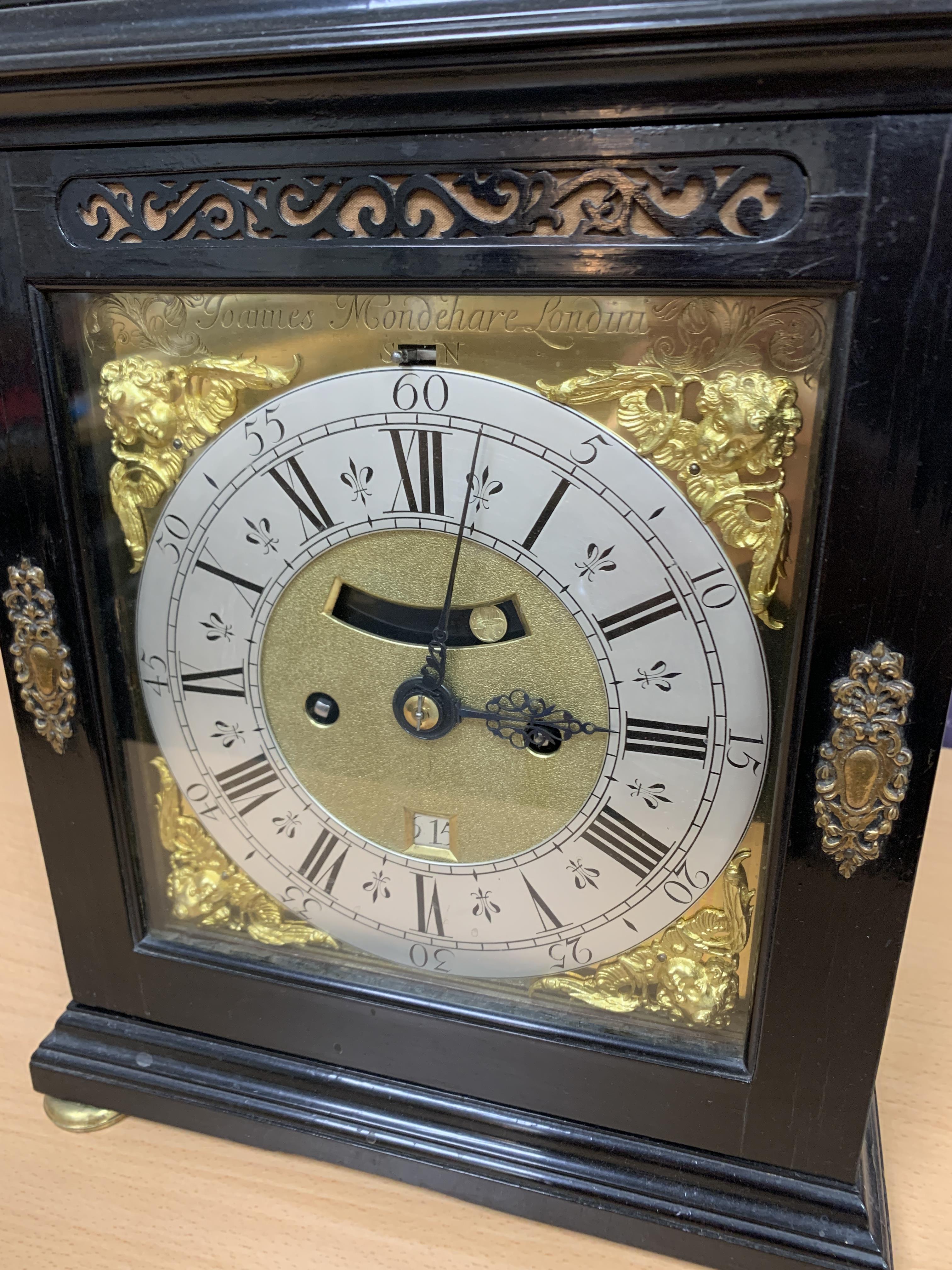 A QUEEN ANNE EBONISED BRACKET CLOCK BY JOANNES MONDEHARE LONDON, LATE 17TH / EARLY 18TH CENTURY - Image 2 of 14