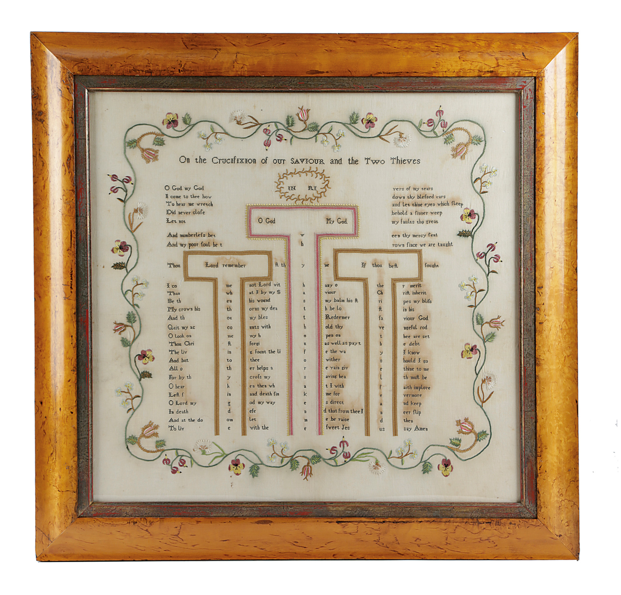 A REGENCY NEEDLEWORK ACROSTIC SAMPLER ANONYMOUS, EARLY 19TH CENTURY worked with three crosses and