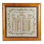 A REGENCY NEEDLEWORK ACROSTIC SAMPLER ANONYMOUS, EARLY 19TH CENTURY worked with three crosses and