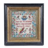 A VICTORIAN BEADWORK PICTURE MID-19TH CENTURY worked with colourful beads on a linen ground, with