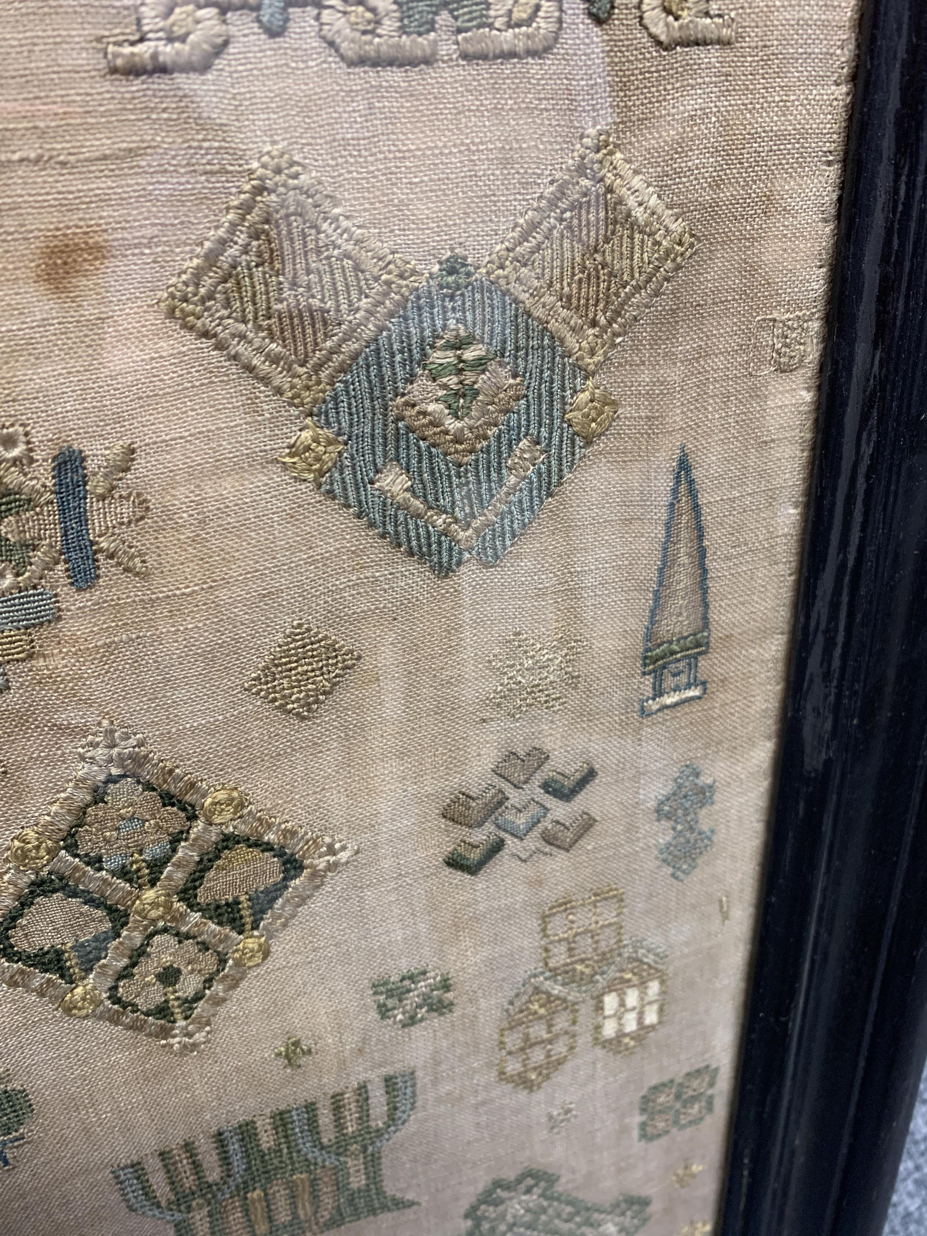 A RARE NEEDLEWORK SPOT SAMPLER BY GRACE THRUSTON, MID-17TH CENTURY worked with polychrome silks on - Image 7 of 15