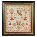 A WELSH NEEDLEWORK SAMPLER ANONYMOUS, DATED '1800' worked on a course linen with various creatures