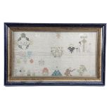 A GERMAN NEEDLEWORK SPOT SAMPLER DATED '1792' worked with coloured silks on a fine linen ground,