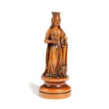 A GERMAN CARVED BOXWOOD GROUP OF JUDITH 18TH CENTURY depicted as a queen wearing a crown, holding