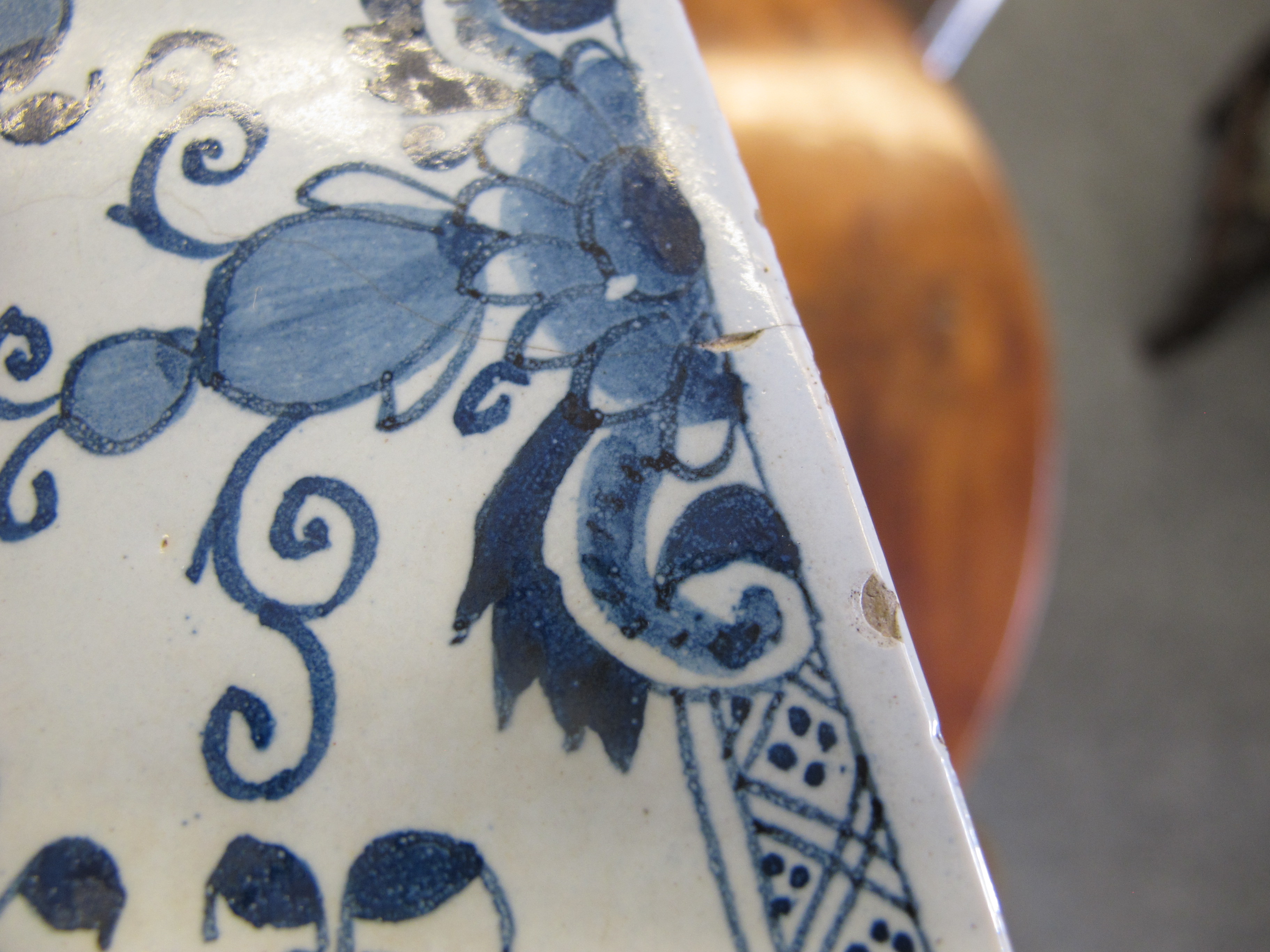 A DELFTWARE POTTERY BLUE AND WHITE FLOWER BRICK C.1740-60 painted with flowers in Chinese style, the - Image 9 of 10