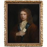ENGLISH SCHOOL EARLY 18TH CENTURY Portrait of a gentleman, half-length, wearing a brown coat with