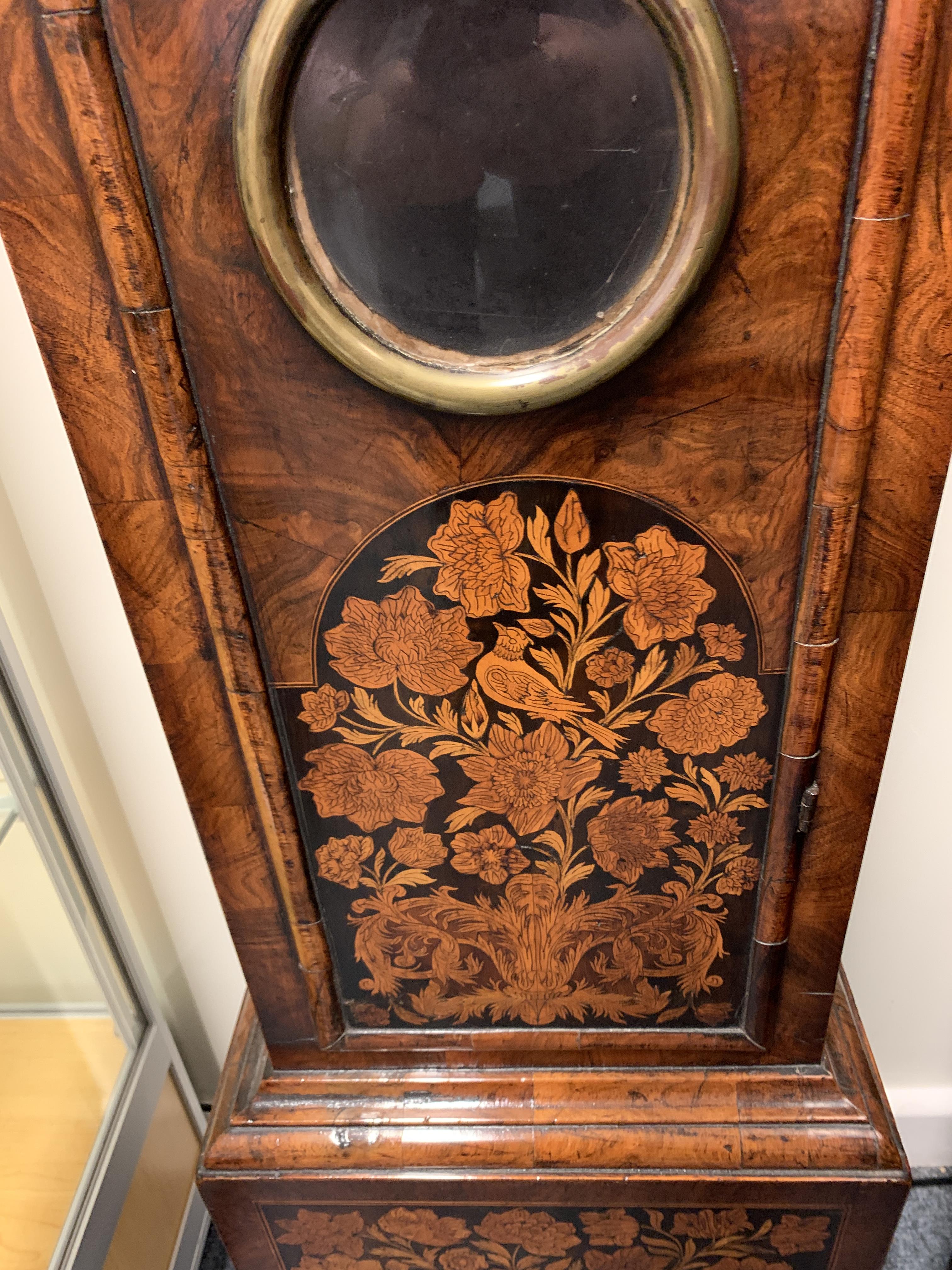 A WILLIAM AND MARY WALNUT AND MARQUETRY LONGCASE CLOCK BY THOMAS BRIDGE LONDON, C.1700 the brass - Image 9 of 30