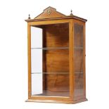 A CONTINENTAL FRUITWOOD HANGING DISPLAY CABINET LATE 19TH / EARLY 20TH CENTURY with a hinged