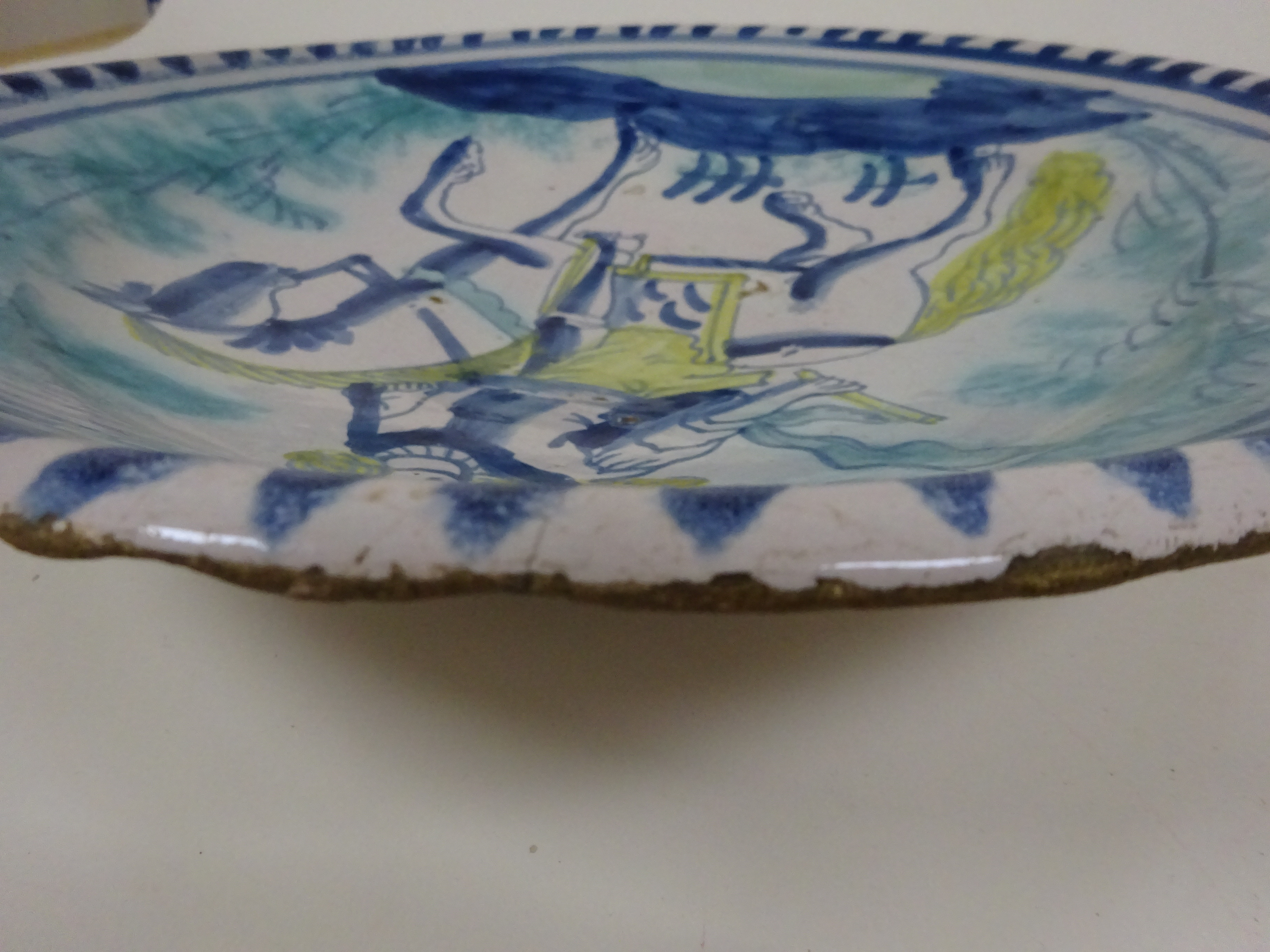 A DELFTWARE POTTERY EQUESTRIAN CHARGER PROBABLY LONDON, C.1700 painted in blue, green and yellow - Image 13 of 21