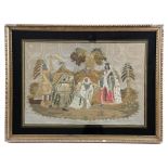 A VICTORIAN NEEDLEWORK PICTURE MID-19TH CENTURY worked with silk floss on a silk ground, with