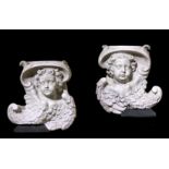 A PAIR OF BAROQUE CARVED MARBLE ANGEL CORBELS PROBABLY ITALIAN OR FLEMISH, LATE 16TH / EARLY 17TH