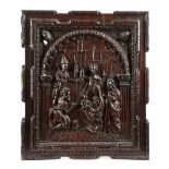 A PAIR OF FLEMISH OAK PANELS 17TH CENTURY each relief carved, one depicting the Annunciation of